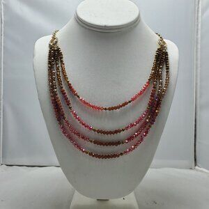 Ali Khan 4 row garnet glass beads with gold chain layered necklace